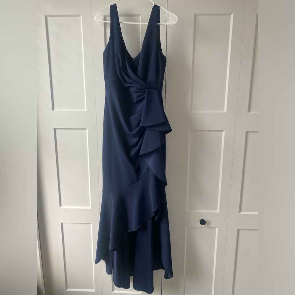 Very comfortable navy blue floor length ball gown